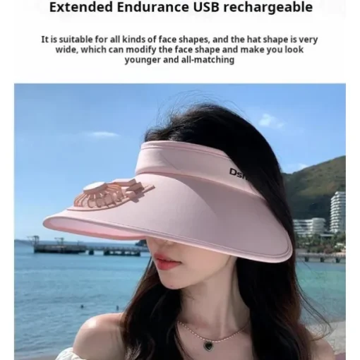 1 Pc Women's USB Rechargeable Fan Hat Sunscreen Hat Beach Vacation Camping Wide brimmed Sunscreen Hat
