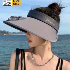 1 Pc Women's USB Rechargeable Fan Hat Sunscreen Hat Beach Vacation Camping Wide brimmed Sunscreen Hat