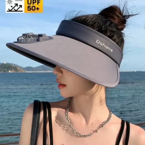 1 Pc Women's USB Rechargeable Fan Hat Sunscreen Hat Beach Vacation Camping Wide brimmed Sunscreen Hat