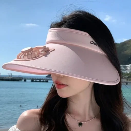 1 Pc Women's USB Rechargeable Fan Hat Sunscreen Hat Beach Vacation Camping Wide brimmed Sunscreen Hat