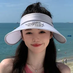 1 Pc Women's USB Rechargeable Fan Hat Sunscreen Hat Beach Vacation Camping Wide brimmed Sunscreen Hat