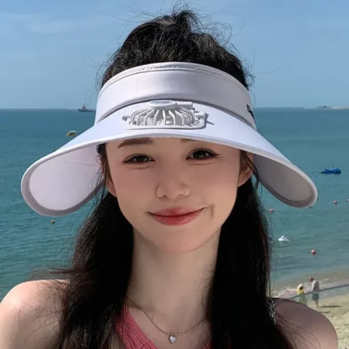 1 Pc Women's USB Rechargeable Fan Hat Sunscreen Hat Beach Vacation Camping Wide brimmed Sunscreen Hat