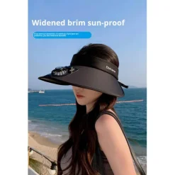 1 Pc Women's USB Rechargeable Fan Hat Sunscreen Hat Beach Vacation Camping Wide brimmed Sunscreen Hat