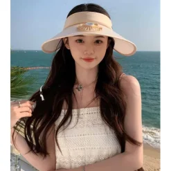 1 Pc Women's USB Rechargeable Fan Hat Sunscreen Hat Beach Vacation Camping Wide brimmed Sunscreen Hat