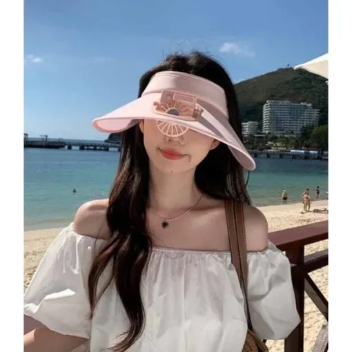 1 Pc Women's USB Rechargeable Fan Hat Sunscreen Hat Beach Vacation Camping Wide brimmed Sunscreen Hat