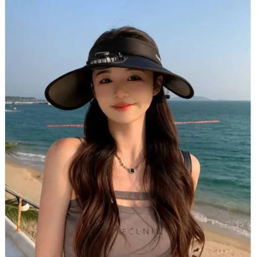 1 Pc Women's USB Rechargeable Fan Hat Sunscreen Hat Beach Vacation Camping Wide brimmed Sunscreen Hat