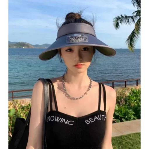 1 Pc Women's USB Rechargeable Fan Hat Sunscreen Hat Beach Vacation Camping Wide brimmed Sunscreen Hat