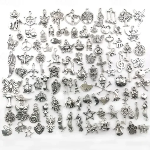 100 PCS Bulk Lots Jewelry Making Silver Charms Mixed Smooth Tibetan Silver Metal Charms Pendants DIY For Necklace Bracelet Jewelry Making And Crafting