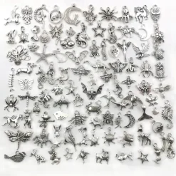 100 PCS Bulk Lots Jewelry Making Silver Charms Mixed Smooth Tibetan Silver Metal Charms Pendants DIY For Necklace Bracelet Jewelry Making And Crafting