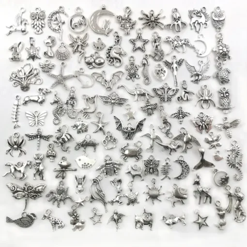 100 PCS Bulk Lots Jewelry Making Silver Charms Mixed Smooth Tibetan Silver Metal Charms Pendants DIY For Necklace Bracelet Jewelry Making And Crafting