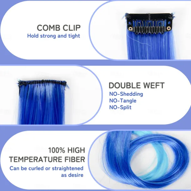 32 PCS Clip in Colored Hair Extensions for Girls Pretty Gift 20 Inches Rainbow Long Straight Hairpieces Synthetic,Halloween Cosplay Dress Up Fashion Party Christmas Birthday for Kids