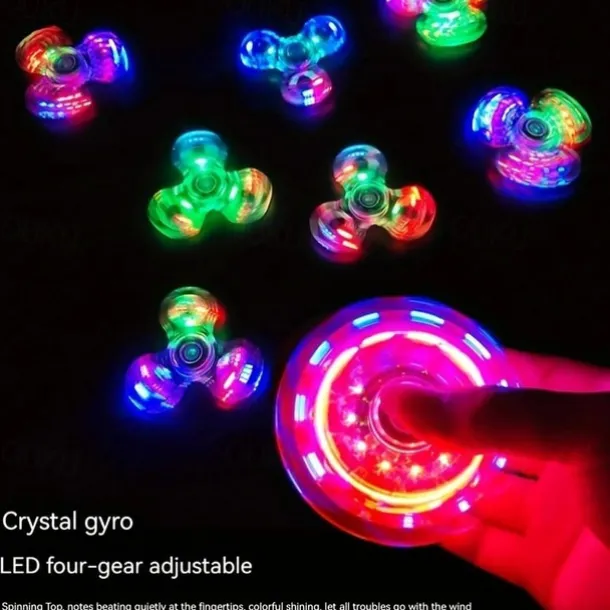 2 PCS Crystal Luminous LED Light Spinner Hand Top Spinner, Glow In Dark EDC Toy, Kinetic Gyroscope For Children, As Halloween, Christmas Gift