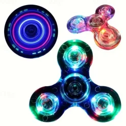 2 PCS Crystal Luminous LED Light Spinner Hand Top Spinner, Glow In Dark EDC Toy, Kinetic Gyroscope For Children, As Halloween, Christmas Gift