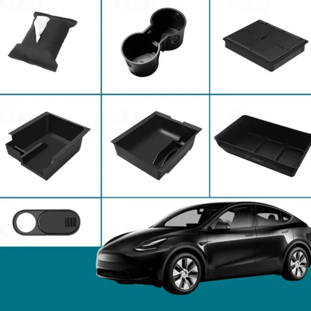 6 PCS For Tesla Model 3 Model Y Storage Box Center Armrest Hidden Box Cup Holder Interior Organizer Car Accessories