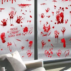 95 PCS Halloween decorations Blood handprint wall stickers cross border small size Halloween party background decoration static stickers