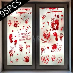 95 PCS Halloween decorations Blood handprint wall stickers cross border small size Halloween party background decoration static stickers