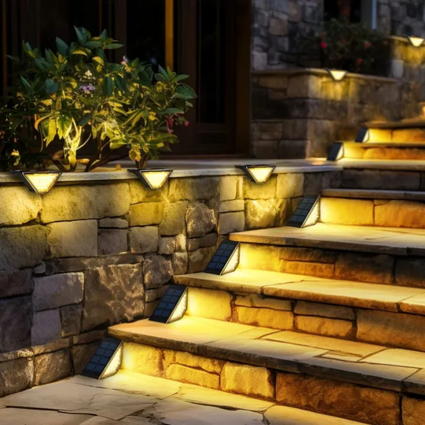 4 Pcs LED Solar Step Landscape Lights Outdoor Fence Light Waterproof Wall Light 24LEDs Home Garden Pathway Lighting Decoration