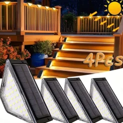 4 Pcs LED Solar Step Landscape Lights Outdoor Fence Light Waterproof Wall Light 24LEDs Home Garden Pathway Lighting Decoration
