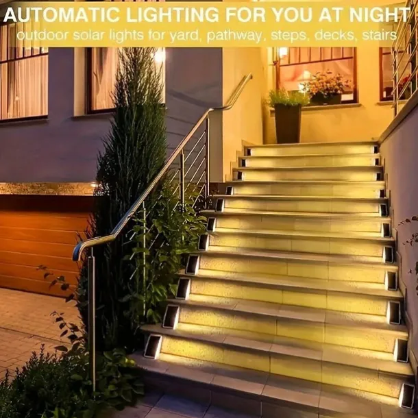 4 Pcs LED Solar Step Landscape Lights Outdoor Fence Light Waterproof Wall Light 24LEDs Home Garden Pathway Lighting Decoration
