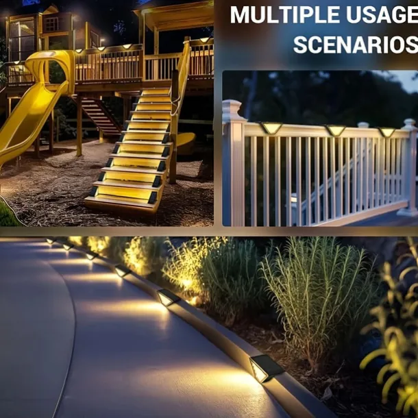 4 Pcs LED Solar Step Landscape Lights Outdoor Fence Light Waterproof Wall Light 24LEDs Home Garden Pathway Lighting Decoration