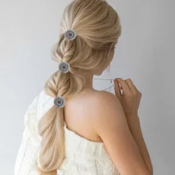 6 PCS Metal Western Style Ponytail Holders Boho Hair Ties Flower Circular Hair Ropes Vintage Squash Blossom Hairs Rope Vintage Turquoise Concho Squash Blossom Hairs Bands for Women Girls