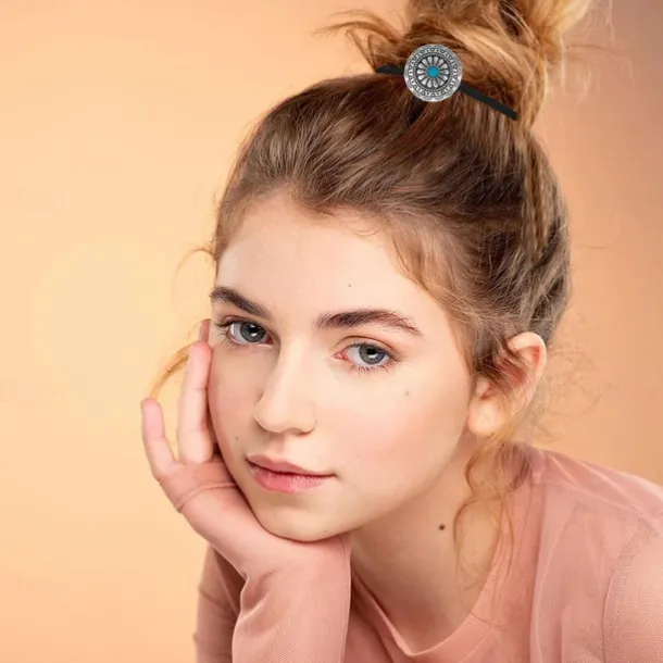 6 PCS Metal Western Style Ponytail Holders Boho Hair Ties Flower Circular Hair Ropes Vintage Squash Blossom Hairs Rope Vintage Turquoise Concho Squash Blossom Hairs Bands for Women Girls