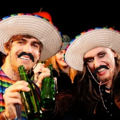 6 Pcs Mexico Costume Set Including Sombrero Hat Mexico Poncho Fake Mustache Colorful Maracas and Stick Prop for Adults Men Women Cinco De Mayo Outfit Fiesta Event Party