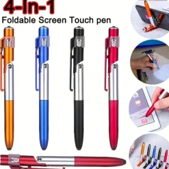 1 PCS Multi-function 4-in-1 Foldable Ballpoint Pen Stylus (Flashlight Support) For Tablet Cellphone Gift For Birthday/Easter/President's Day/Boy/Girlfriends
