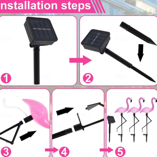 1/3 PCS Outdoor Solar Flamingo Lawn Light Waterproof Garden Light Pink Flamingo Yard Jungle Walkway Landscape Decoration
