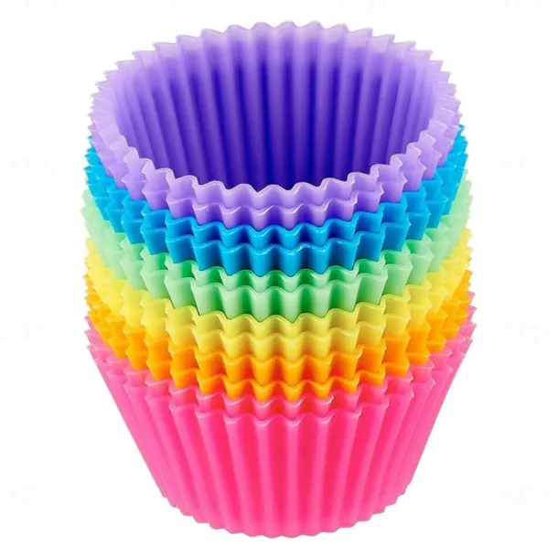 12 Pcs Reusable Silicone Baking Cups Nonstick Muffin Molds for Cake Balls Muffins Cupcakes