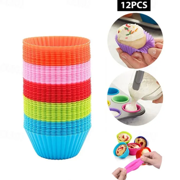 12 Pcs Reusable Silicone Baking Cups Nonstick Muffin Molds for Cake Balls Muffins Cupcakes