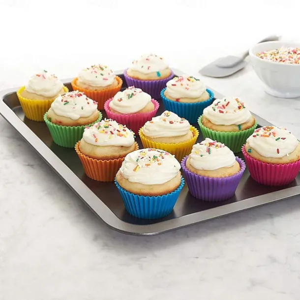 12 Pcs Reusable Silicone Baking Cups Nonstick Muffin Molds for Cake Balls Muffins Cupcakes