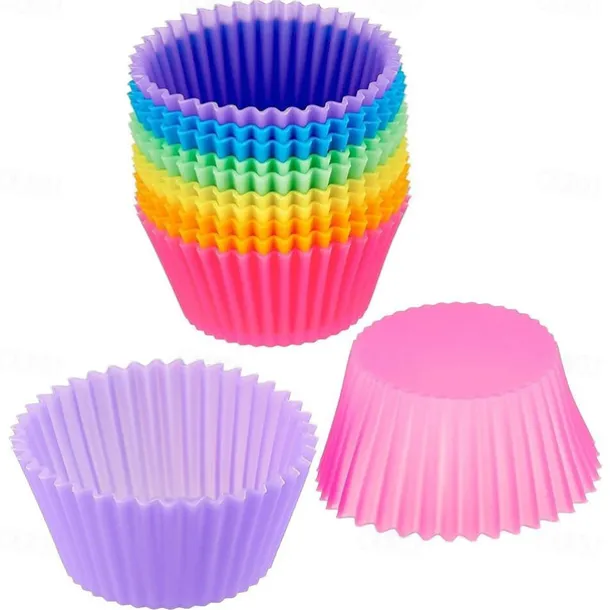 12 Pcs Reusable Silicone Baking Cups Nonstick Muffin Molds for Cake Balls Muffins Cupcakes