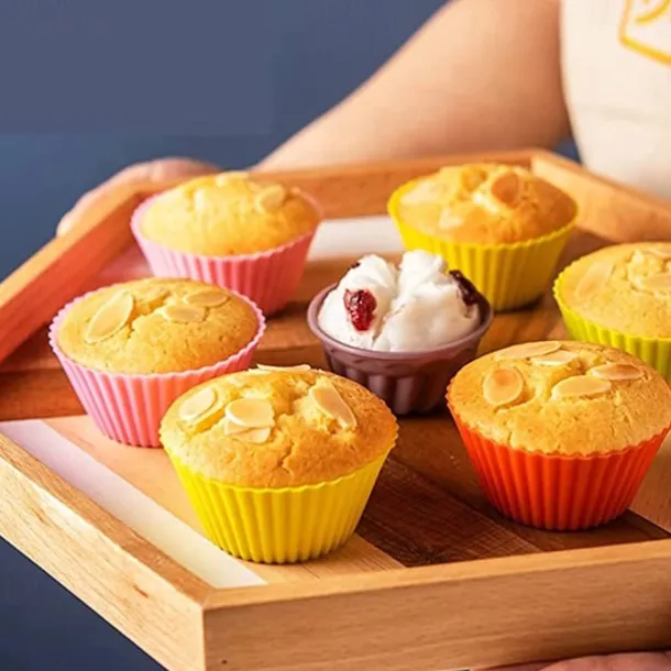 12 Pcs Reusable Silicone Baking Cups Nonstick Muffin Molds for Cake Balls Muffins Cupcakes