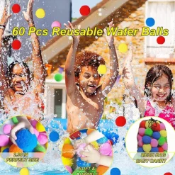 60 Pcs Reusable Water Balls Reusable Water Balloons for Outdoor Toys and Games Water Toys for Kids and Adults Boys and Girls - Summer Toys Ball for Pool and Backyard Fun