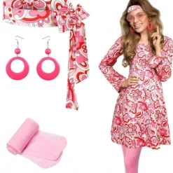 4 Pcs 70s 80s Hippie Costumes Accessories for Women 70's Disco Outfit for Halloween Party Cosplay