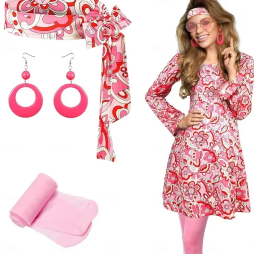 4 Pcs 70s 80s Hippie Costumes Accessories for Women 70's Disco Outfit for Halloween Party Cosplay
