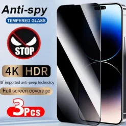3 pcs Screen Protector For Apple iPhone 16 iPhone 15 Pro Max Plus iPhone 14 13 12 11 Pro Max Mini X XR XS Max 8 7 Plus Tempered Glass Privacy Anti-Spy 9H Hardness Anti Bubbles Anti-Fingerprint 3D