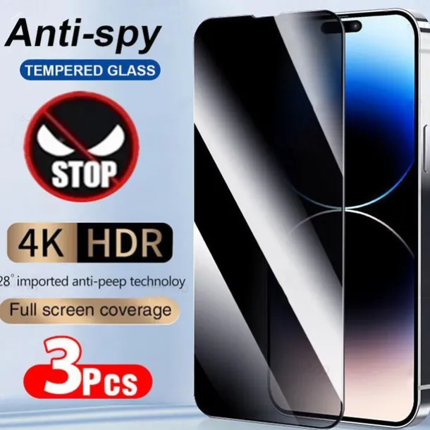 3 pcs Screen Protector For Apple iPhone 16 iPhone 15 Pro Max Plus iPhone 14 13 12 11 Pro Max Mini X XR XS Max 8 7 Plus Tempered Glass Privacy Anti-Spy 9H Hardness Anti Bubbles Anti-Fingerprint 3D