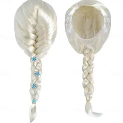 12 Pcs Set kids Elsa Cosplay Wig Long Blonde Princess Braided Wig White Girl Synthetic Wig for Anime Party Wig Cap Halloween Wigs