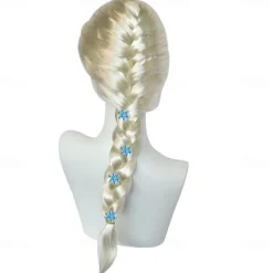12 Pcs Set kids Elsa Cosplay Wig Long Blonde Princess Braided Wig White Girl Synthetic Wig for Anime Party Wig Cap Halloween Wigs