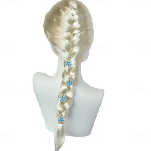 12 Pcs Set kids Elsa Cosplay Wig Long Blonde Princess Braided Wig White Girl Synthetic Wig for Anime Party Wig Cap Halloween Wigs