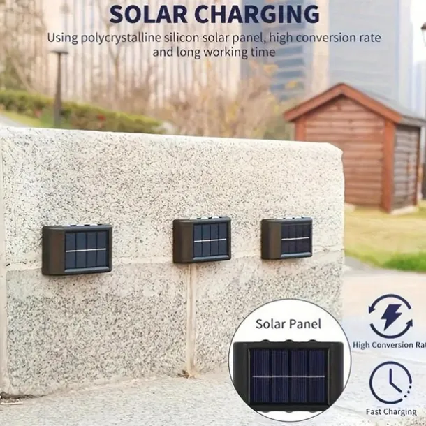 2/4/6 PCS Solar Waterproof Wall Lights, Outdoor 6LED Deck Lights, for Decoration of Courtyards, Streets, Fences, Garages, Gardens, Stairs, Fence Lights