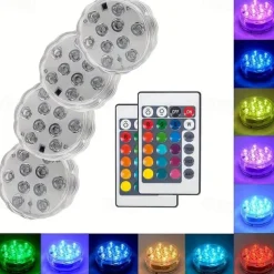 1/2/4 Pcs, Submersible LED Pool Lights with Infrared Sensor, Waterproof Underwater Pool Lights for Inground Pool ,Color Changing Underwater Lights for Ponds Battery Operated