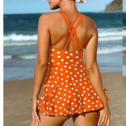 1 pcs Swimwear One-Piece Swimsuits Retro Vintage 1950s Women's Polka Dot Polyester Black Blue Dress