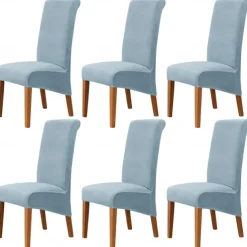 6 Pcs Velvet Plush XL Dining Chair Covers, Burgundy Stretch Chair Cover, Spandex High Back Chair Protector Covers Seat Slipcover with Elastic Band for Dining Room,Wedding