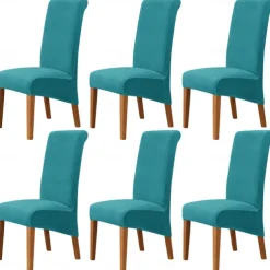 6 Pcs Velvet Plush XL Dining Chair Covers, Burgundy Stretch Chair Cover, Spandex High Back Chair Protector Covers Seat Slipcover with Elastic Band for Dining Room,Wedding