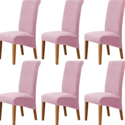 6 Pcs Velvet Plush XL Dining Chair Covers, Burgundy Stretch Chair Cover, Spandex High Back Chair Protector Covers Seat Slipcover with Elastic Band for Dining Room,Wedding