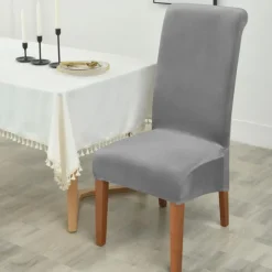 6 Pcs Velvet Plush XL Dining Chair Covers, Burgundy Stretch Chair Cover, Spandex High Back Chair Protector Covers Seat Slipcover with Elastic Band for Dining Room,Wedding