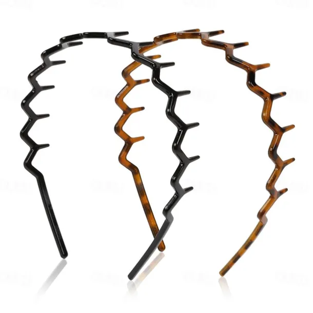 2 Pcs Zig Zag Headbands for Women Teen Girls Men, Plastic Hair Bands with Teeth Thin Zigzag Head Bands for Women's Hair, Non Slip Black Comb Hairbands Accessories